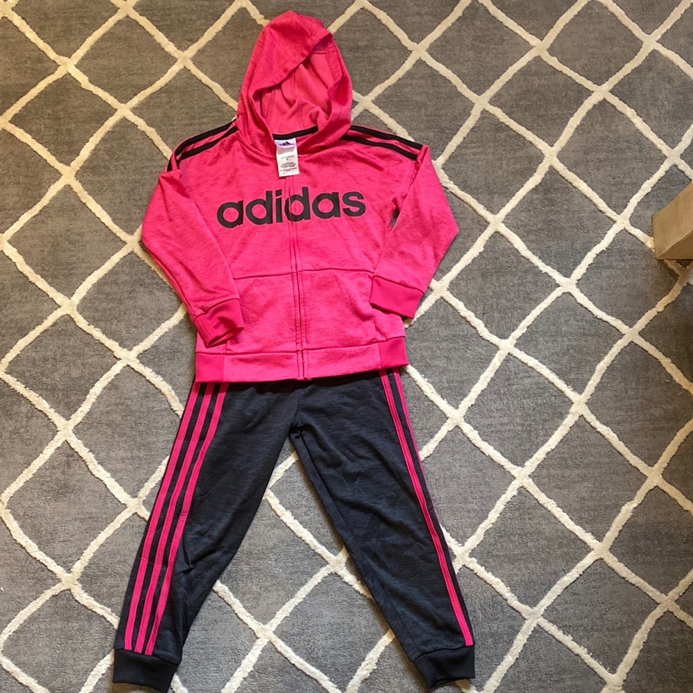 Adidas Pink and Black Jogging Suit Size 6